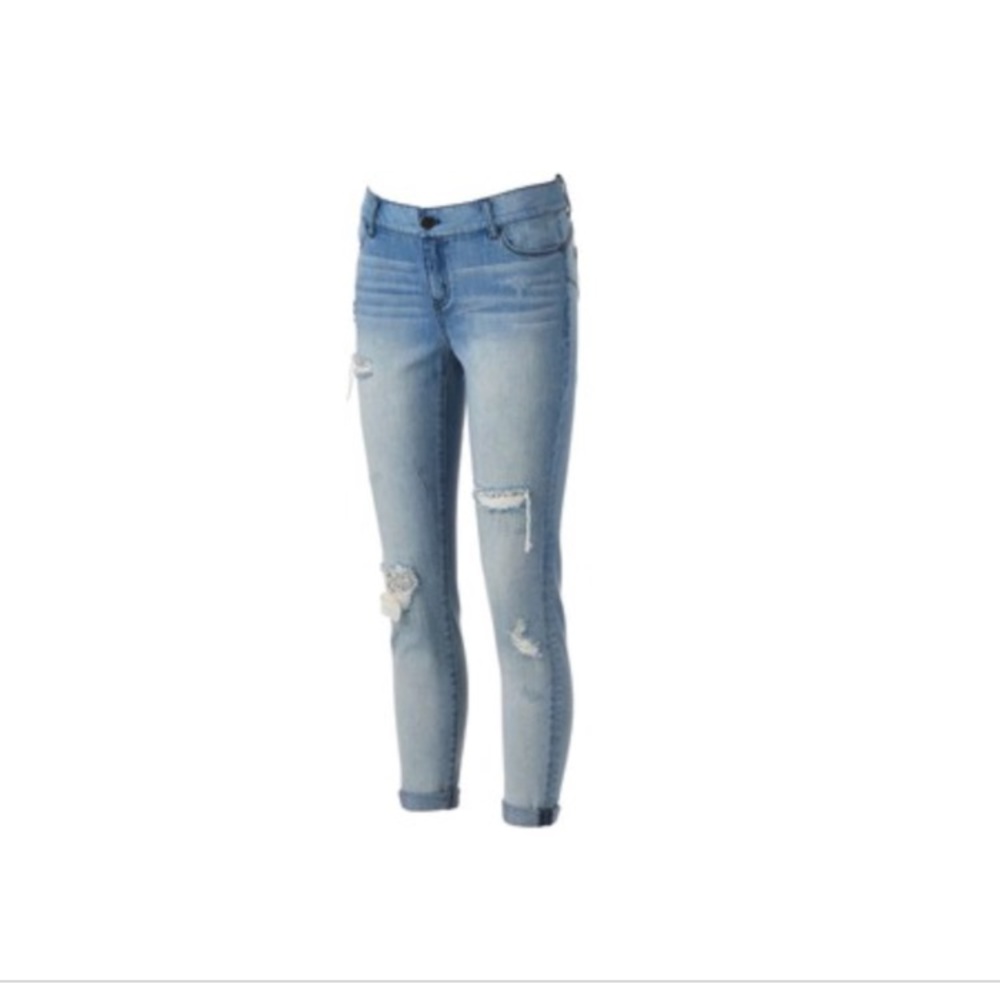 Light Blue Distressed Women's Skinny Rhinestone Jeans Size 8 New